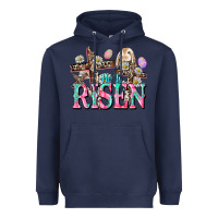 Navy He is risen Easter Day Heavyweight Hoodie - CowGirlArtShop