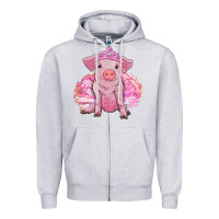 Heather Grey Balerina pig with tutu Zipper Hoodie - RanaPortraitStore