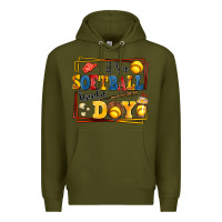 Army Green its a softball kinda day Premium Hoodie - AdoDesignShop