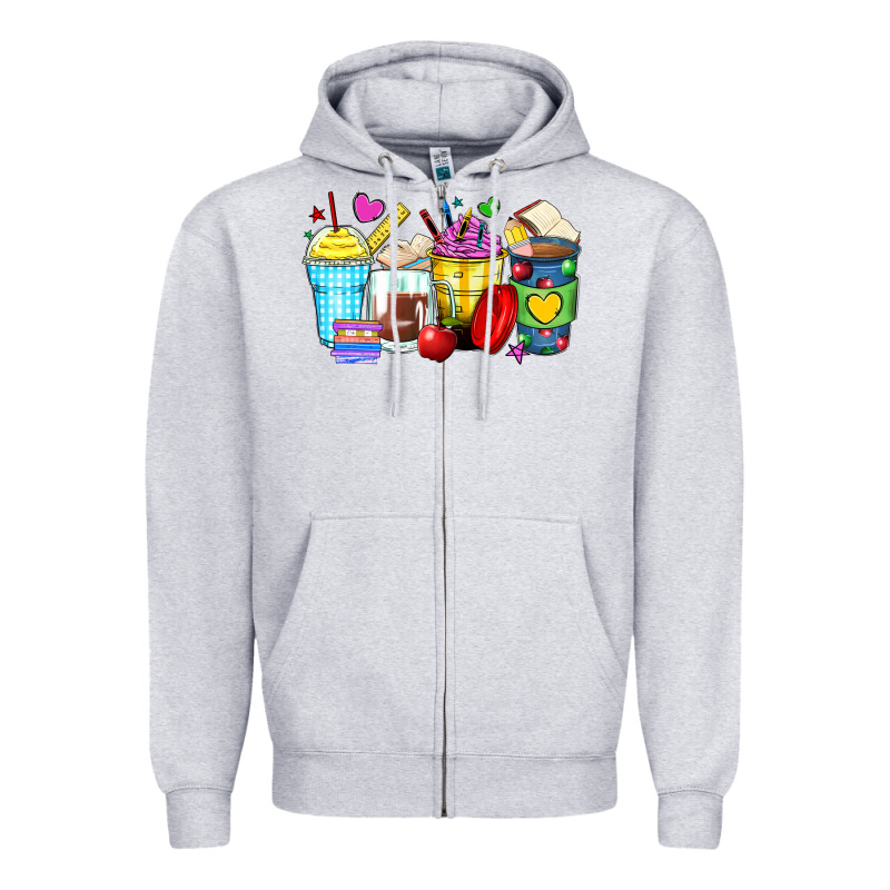 School Coffee Cups Zipper Hoodie by Zillion Design Studio | Teevron