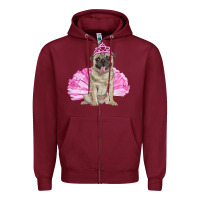 Burgundy Balerina pug with tutu Zipper Hoodie - RanaPortraitStore
