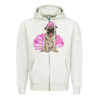 Oatmeal Heather Balerina pug with tutu Zipper Hoodie - RanaPortraitStore
