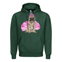 Sports Green Balerina pug with tutu Zipper Hoodie - RanaPortraitStore