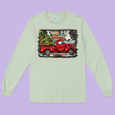 Christmas Truck Long Sleeve Tee Designed By Barkaloodesign