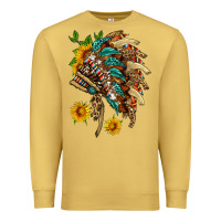 Antique Gold indian headdress with pattern and sunflowers Premium Sweatshirt - HRA Design Shop