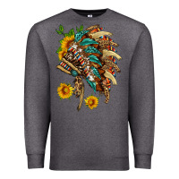 Charcoal Heather indian headdress with pattern and sunflowers Premium Sweatshirt - HRA Design Shop
