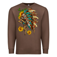 Chestnut indian headdress with pattern and sunflowers Premium Sweatshirt - HRA Design Shop