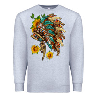 Heather Grey indian headdress with pattern and sunflowers Premium Sweatshirt - HRA Design Shop