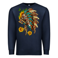 Navy indian headdress with pattern and sunflowers Premium Sweatshirt - HRA Design Shop