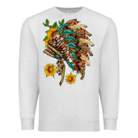 Oatmeal Heather indian headdress with pattern and sunflowers Premium Sweatshirt - HRA Design Shop