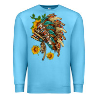 Ocean Blue indian headdress with pattern and sunflowers Premium Sweatshirt - HRA Design Shop