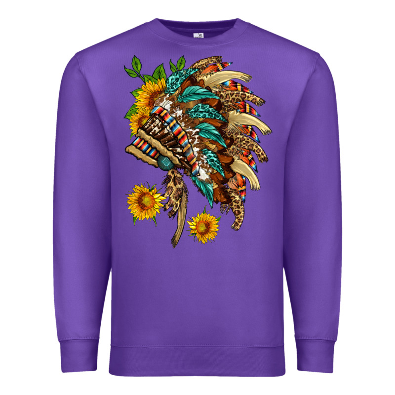 Indian Headdress With Pattern And Sunflowers Premium Sweatshirt by HRA Design Shop | Teevron