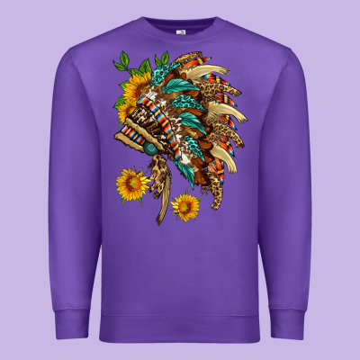Indian Headdress With Pattern And Sunflowers Premium Sweatshirt Designed By Hra Design Shop