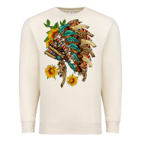 Sandshell indian headdress with pattern and sunflowers Premium Sweatshirt - HRA Design Shop