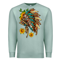 Seafoam indian headdress with pattern and sunflowers Premium Sweatshirt - HRA Design Shop