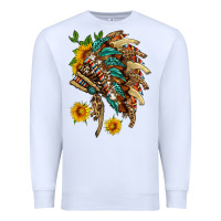 White indian headdress with pattern and sunflowers Premium Sweatshirt - HRA Design Shop