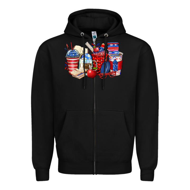 4th Of July Teacher Coffee Cups Zipper Hoodie by Zillion Design Studio | Teevron