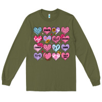 Army Green valentines candy hearts Long Sleeve Tee - MaliasSmallBusiness