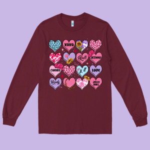 Valentines Candy Hearts Long Sleeve Tee Designed By Maliassmallbusiness