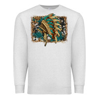 Oatmeal Heather indian headdress with background Premium Sweatshirt - HRA Design Shop