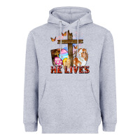 Heather Grey He lives Easter Day Heavyweight Hoodie - CowGirlArtShop