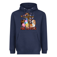Navy He lives Easter Day Heavyweight Hoodie - CowGirlArtShop