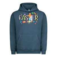 Pigment Midnight Navy easter cross with bunny Urban Hoodie - MaliasSmallBusiness