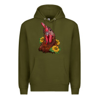 Army Green rooster sunflower Premium Hoodie - BarkalooDesign
