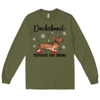 Army Green dachshund through the snow Long Sleeve Tee - MaliasSmallBusiness