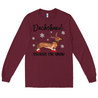 Burgundy dachshund through the snow Long Sleeve Tee - MaliasSmallBusiness