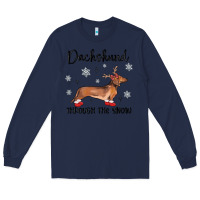 Navy dachshund through the snow Long Sleeve Tee - MaliasSmallBusiness