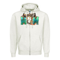 Oatmeal Heather mom with bull skull Zipper Hoodie - Zillion Design Studio