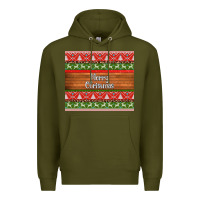 Army Green merry christmas knitted reindeer pattern Premium Hoodie - Jasminsmagicworld