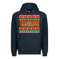 Navy merry christmas knitted reindeer pattern Premium Hoodie - Jasminsmagicworld