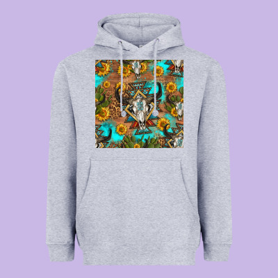 Aztec Bull Skull Seamless Pattern Heavyweight Hoodie Designed By Hra Design Shop