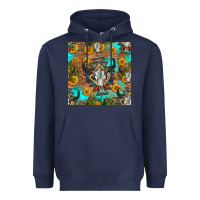 Navy aztec bull skull seamless pattern Heavyweight Hoodie - HRA Design Shop