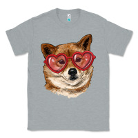 Heather Grey shiba inu with love glasses Classic Tee - RanaPortraitStore