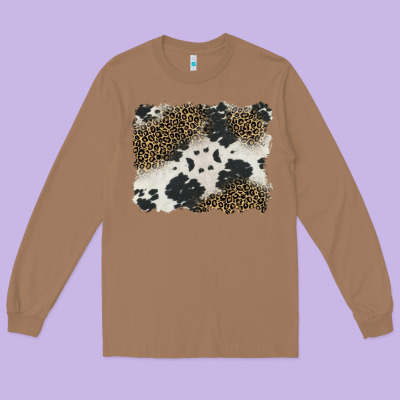 Black And White Cowhide Background Long Sleeve Tee Designed By Barkaloodesign