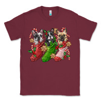 Burgundy french bulldog with christmas socks Classic Tee - FaDigitalArtStudio
