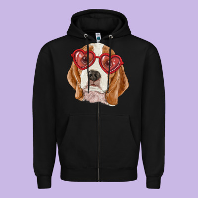 Zipper Hoodie Beagle with love glasses