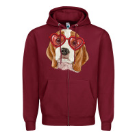 Burgundy Beagle with love glasses Zipper Hoodie - RanaPortraitStore