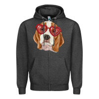 Charcoal Heather Beagle with love glasses Zipper Hoodie - RanaPortraitStore