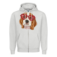 Dove Grey Beagle with love glasses Zipper Hoodie - RanaPortraitStore