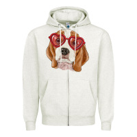 Oatmeal Heather Beagle with love glasses Zipper Hoodie - RanaPortraitStore