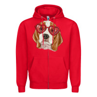Red Beagle with love glasses Zipper Hoodie - RanaPortraitStore