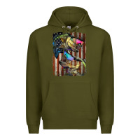 Army Green American Flag With Bass Fish Premium Hoodie - LillyAllenDesigns