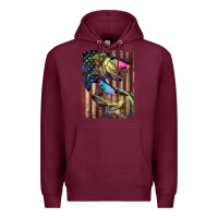 Burgundy American Flag With Bass Fish Premium Hoodie - LillyAllenDesigns