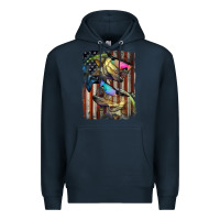 Navy American Flag With Bass Fish Premium Hoodie - LillyAllenDesigns