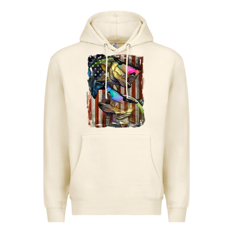 American Flag With Bass Fish Premium Hoodie by LillyAllenDesigns | Teevron