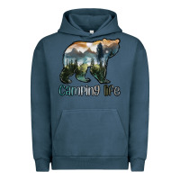 Pigment Midnight Navy camping bear Urban Hoodie - MaliasSmallBusiness